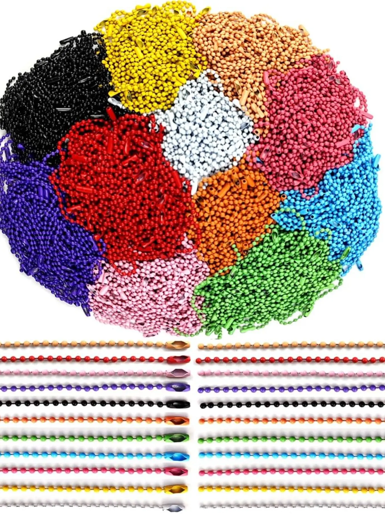 20/100/200 Pcs Ball Bead Chain Keychain Dog Tag Necklace Chains 4.7 inch 2.4mm Beading Supplies for Jewelry Making Beads for Crafts Metal Ball Bead Chain with Connector for Key Craft DIY Jewelry Making Beading Making