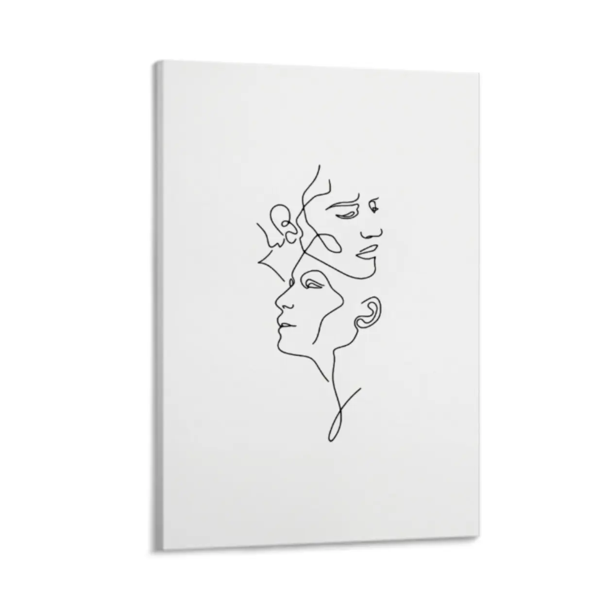 Abstract Continuous One Line Couple Faces Canvas Print Minimalist Black White Line Art Wall Decor Modern Aesthetic Home Wall Art