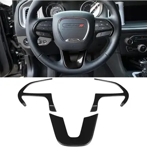 2015-2024 Dodge Challenger Steering Wheel Cover Decoration Interior Accessories Decoration Kit Suitable for 2014-2024 Dodge Durango and Jeep Grand Cherokee SRT8 (Black 3-Piece Set)