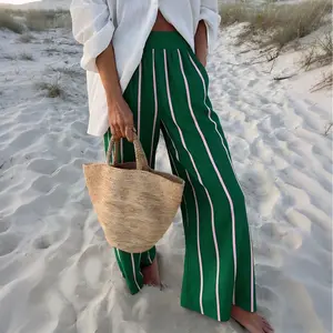 Women's summer colorful striped print casual pants, perfect for vacation and leisure, comfortable and breathable, available in multiple colors and sizes.