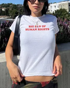 [Sale Up To 50%] Big Fan Of Human Rights Baby Tee, Y2K Retro Cropped Top Equality Shirt, Women's Social Justice Top, Political Protest Shirt, Activist Gift, Gift for Her