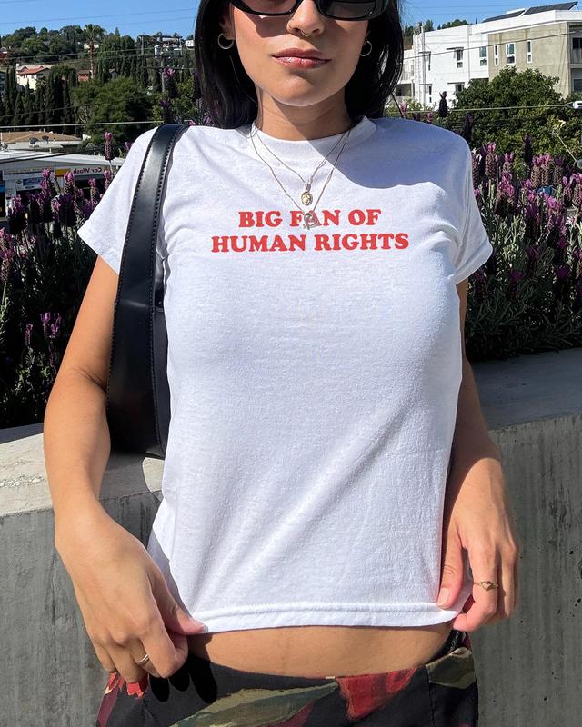 [Sale Up To 50%] Big Fan Of Human Rights Baby Tee, Y2K Retro Cropped Top Equality Shirt, Women's Social Justice Top, Political Protest Shirt, Activist Gift, Gift for Her