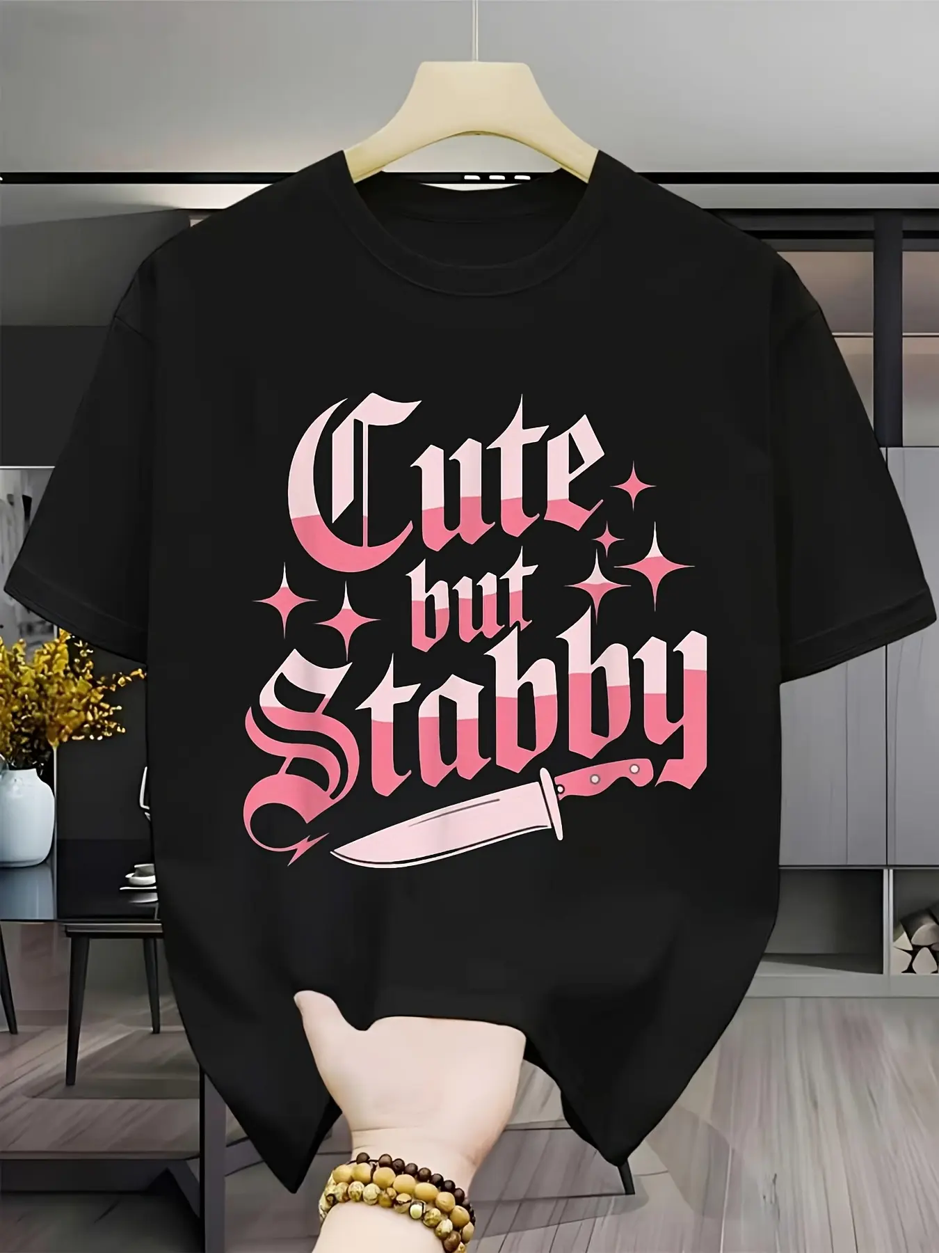 Men's Funny Cute But Stabby TShirt with Knife Pink unisex soft cotton short sleeve t shirt, vintage graphic casual tee for men women teens, perfect birthday holiday gift for camping travel gym daily street  wear