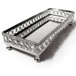 212 MAIN Rectangular Decorative Vanity Tray Set, Leeber 72900 Elegance Sparkle Glass Tray with Beaded Trim, 10.87x4.25 in.