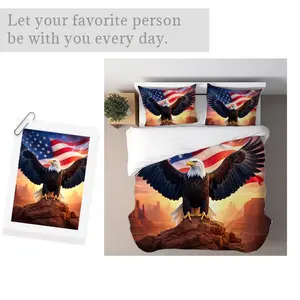 Eagle & Flag Duvet Cover Set, Mixed Color Pattern, Multiple Specifications Available, Soft Fabric for Home Use, National Pride & Natural Grandeur Scene, Durable & Comfortable Bedding Set