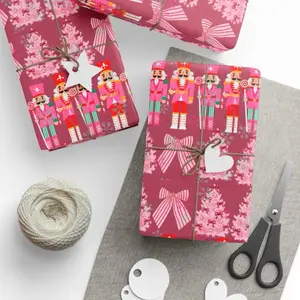 Pink Girly Christmas Pattern Wrapping Papers Nutcracker Design Holiday Gift Wrap Roll