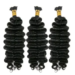Pre-Divided Deep Wave Double Drawn Human Hair For Boho Braids Curly Bulk Human Hair No Weft For Braiding Human Hair Extensions 16-20Inches