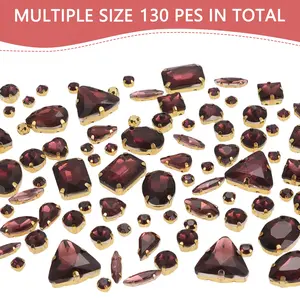 130pcs Mixed Size Burgundy and Flat Rhinestones with Holes for Sewing, DIY Handmade Crafting, Bracelet Necklace Clothing Decorations, Sparkling Rhinestone, Rhinestone Embellished