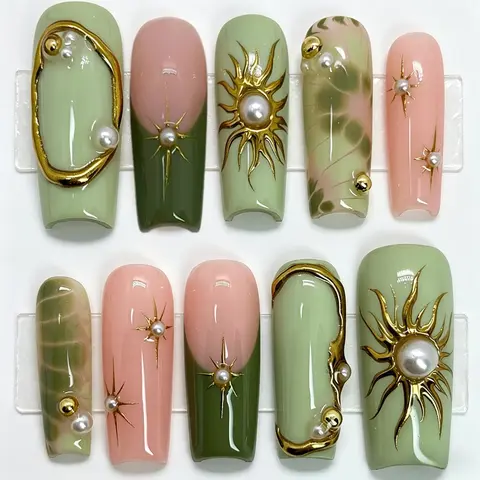 24 Pcs Almond Shape Retro French Nail Tips, Reusable Acrylic Press-On Nails, False Nails, Fake Nails Extensions, Perfect for Parties, Daily Wear, Travel, Music Festivals, Nail Art Supplies, Nail Art Products