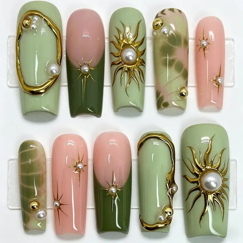 24 Pcs Almond Shape Retro French Nail Tips, Reusable Acrylic Press-On Nails, False Nails, Fake Nails Extensions, Perfect for Parties, Daily Wear, Travel, Music Festivals, Nail Art Supplies, Nail Art Products