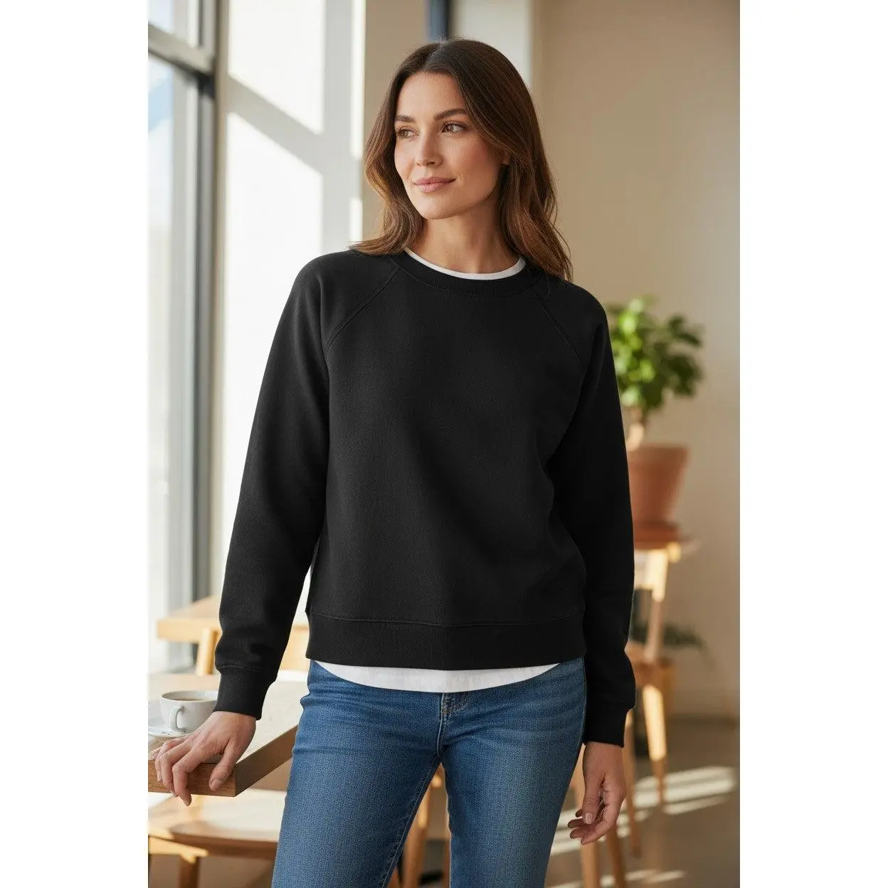 GAP Vintagesoft Raglan Sweatshirt Womens Size S Heather Light Black Boxy NEW