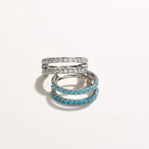 OUFER 20G Aligned Turquoise Hinged Piercing Hoop Double Nose Ring, Unisex Body Jewelry with Elegant Comfortable Design for Subtle Elegance & Bold Style