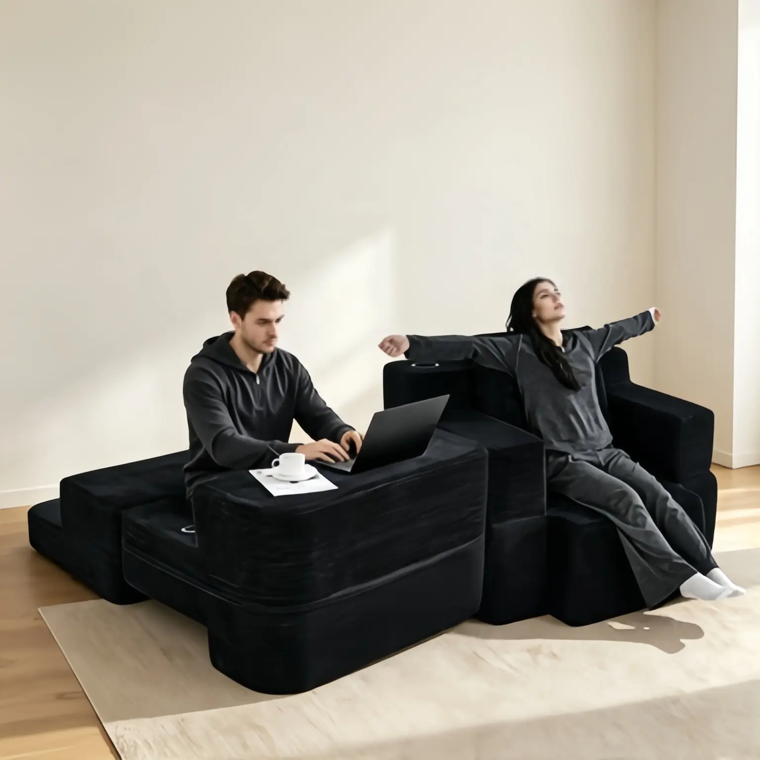 Multifunctional single-seater compressed sofa that converts into a computer desk and simple office desk, chenille fabric, comfortable seat, suitable for office workers.
