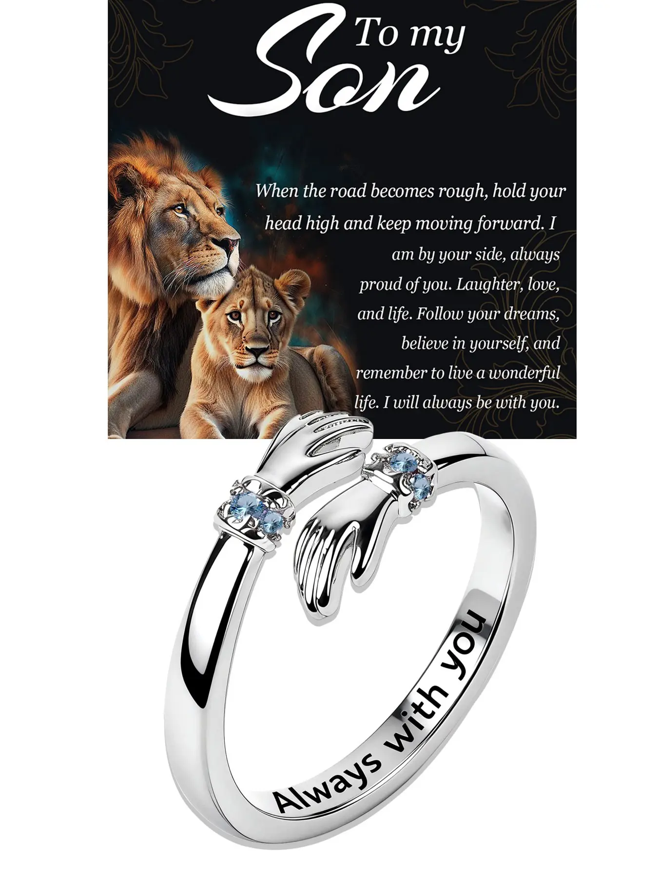 Stainless Steel Embrace Ring Adjustable Hope Ring Birthday Christmas Gift for Son Anti-Fading Jewelry Elegant Style