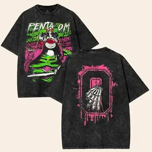 Penta El Zero Miedo Vintage Washed T-Shirt | Neon Wrestling Mask Graphic Streetwear Tee | Heavyweight Cotton Oversized  Retro Hip Hop Casual Summer Top Gift for Men WWE wash unisex classic fan Fabric Menswear shirt wwe fan