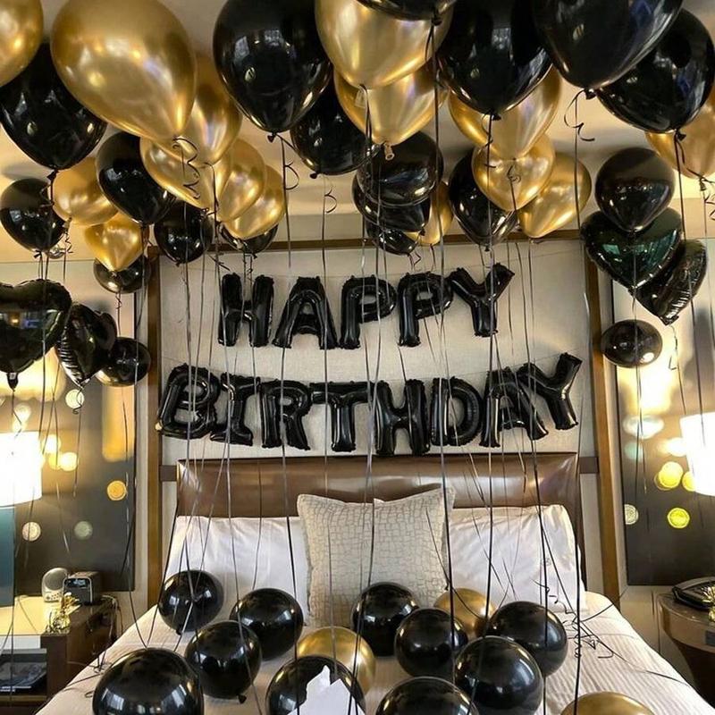 53pcs Black and Gold Birthday Party Decoration Set with Black Happy Birthday Balloon Banner and Latex Balloons Ideal for Themed Men's and Women's Parties