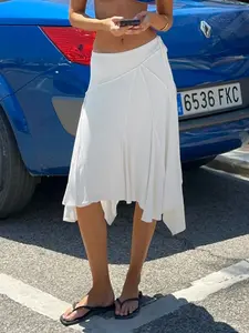 Fashion Commuter Style Loose Fit Asymmetrical Hem Mini Skirt, Solid Color Street Casual Summer Wear, Fitted Design for Women