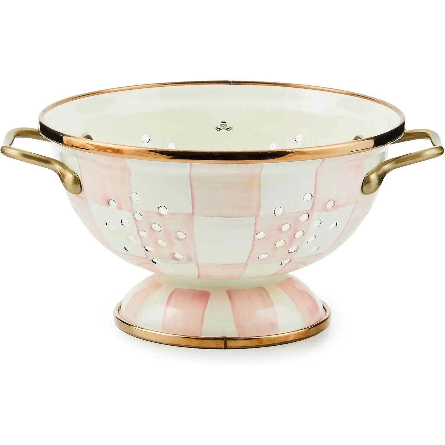 Enamel Colander, Decorative Kitchen Strainer, Small, -and-White Rosy Check