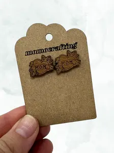 Mom Heart Tattoo Stud Earrings (Walnut Wood)