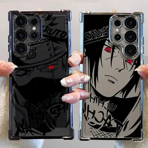 "Sharingan Masked Ninja" Anime Phone Case for Samsung Galaxy S26 S25 S24 S23 S22 S21 FE Ultra Plus iPhone 17 16 15 14 13 12 11 Pro Max Air, Black Line Art Electroplated Shockproof Cover for Fans