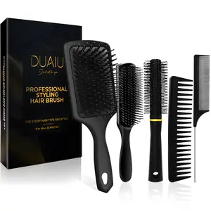 Professional Multi-Type Hair Comb Set DUAIU 5Pcs Paddle Hairbrush for Men and Women, Round Quiff and Rat Tail Wide Tooth Styling Comb and Brush Set for Curly Long Thick Thin Hair - Great on Wet or Dry Use, and Comb Set for All Hair Types