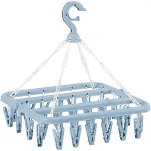 32 Clips Folding Laundry Hanger, Laundry Drying Rack Folding Sock Hanger, Hanging Drying Rack