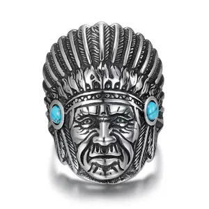 Indian Chief Ring Vintage Creative Portrait Stainless Steel Ring, A Must-have Accessory for Party and Hip-hop Outfits