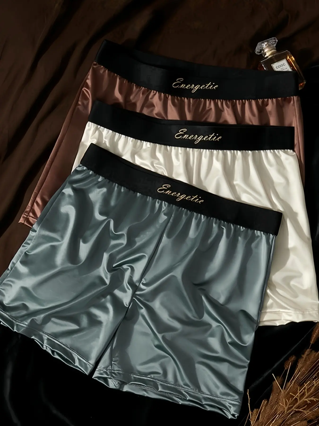 Three-Piece Ice Silk Men's Briefs, Cool and Breathable, Casual Sporty Boxer Shorts, Underwear Boxers Set, Home Wear, Sleepwear, Luxury Satin Finish, Breathable Undergarments, Elastic Boxer Briefs