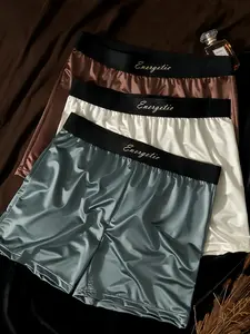 Three-Piece Ice Silk Men's Briefs, Cool and Breathable, Casual Sporty Boxer Shorts, Underwear Boxers Set, Home Wear, Sleepwear, Luxury Satin Finish, Breathable Undergarments, Elastic Boxer Briefs