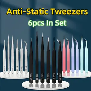 6 Piece Anti-Static Tweezers Set, Precision Curved Tips, Office Tool Kit, Personal Planner Making Tools, Durable & Reliable