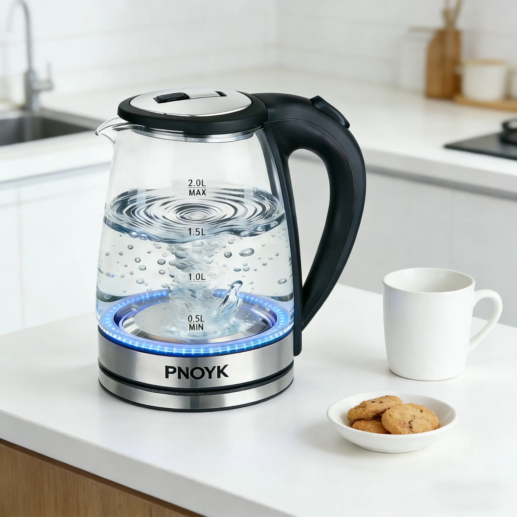 2.0L 1500W Electric Glass Kettle – Fast Boil Water Boiler for Tea, Coffee & Hot Drinks, Borosilicate Glass, Auto Shut-Off, Boil-Dry Protection, Stainless Steel Base, BPA-Free, Ideal for Home, Office & Gift
