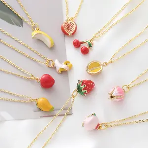 Mini Fruit Necklace Durian Cherry Strawberry Accessories O-Shaped Clavicle Chain