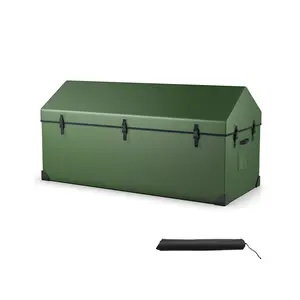 COSTWAY - Waterproof Outdoor Storage Box with Ventilated Window, Adjustable Snap-Green
