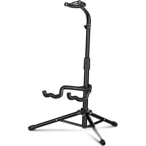 Guitar Stand Floor - Folding Universal Guitar Holder for Acoustic Electric Guitars Bass Guitar Adjust Height from 30.7 to 37 In Folding Tripod Guitar Stands with  Holder