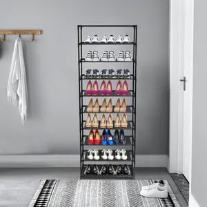 10 Tier Stackable Shoe Rack Storage Shelves - Stainless Steel Holds 50 Pairs Of Shoes - B2630