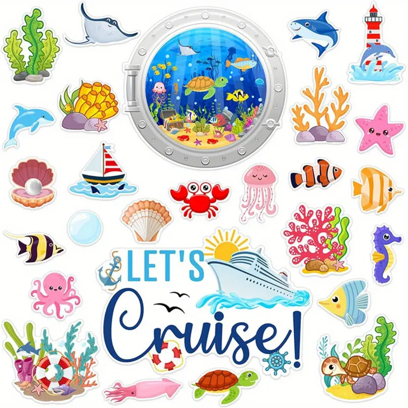 27pcs Cruise Magnets For Door, Cruise Ship Door Magnets Decorations Ocean Animal and Plants Magnet Stickers Decorative Fridge Magnets Fish Crab Magnets Cruise Door Car Party Supplies Decoration Set