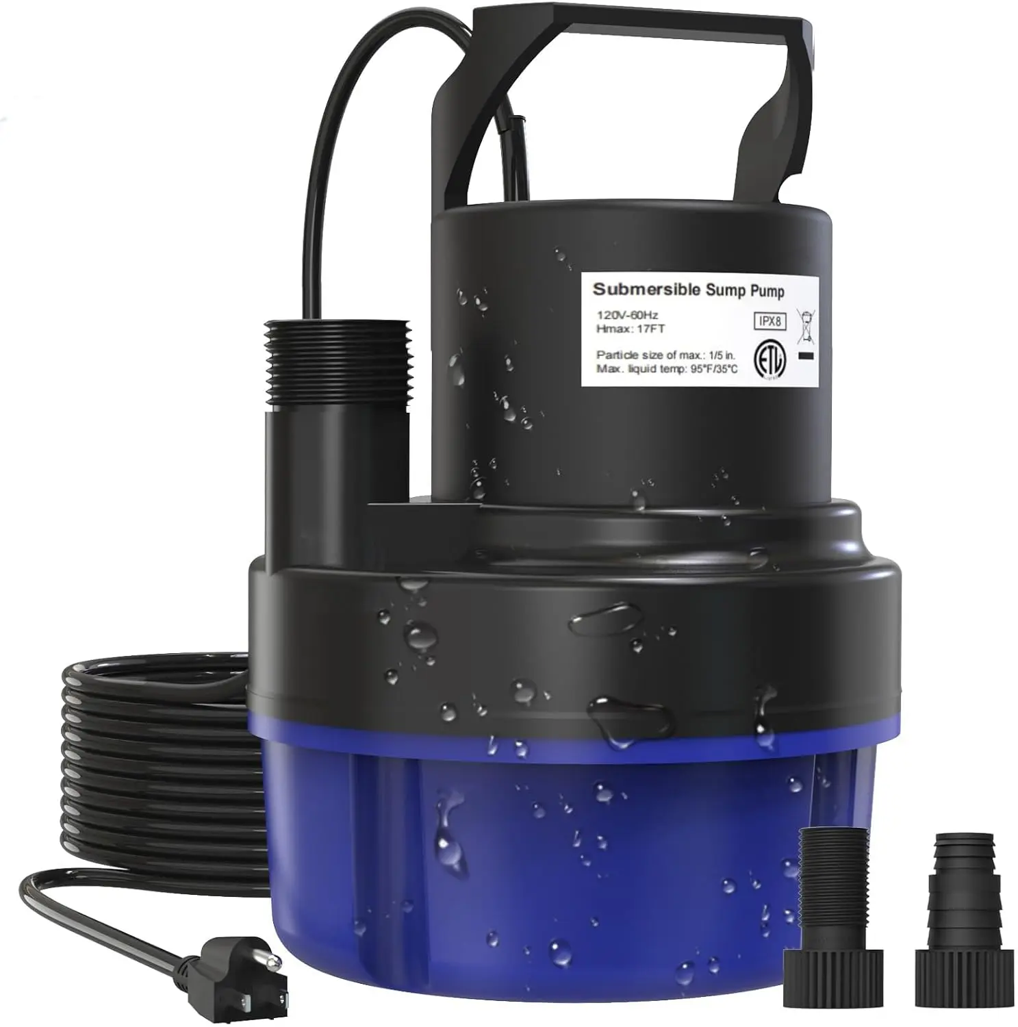 LAANPOLE 1.5HP Sump Pump Submersible, 3500GPH Utility Pump Portable Transfer Electric Water Pumps with 25FT Cord for Swimming Pool Draining, Garden, Basement, Flood, Hot Tub