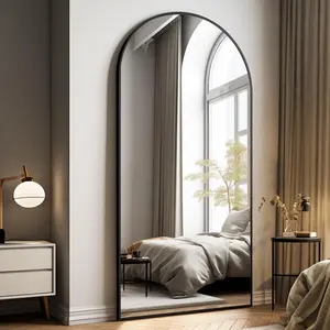 Full- Mirror, 76" x 34" Arched Full-Length Mirror, Black Metal Frame, Floor Mirror for Bedroom, Living/Dressing Room, Gym - Stand/Wall Mounted/Leaning