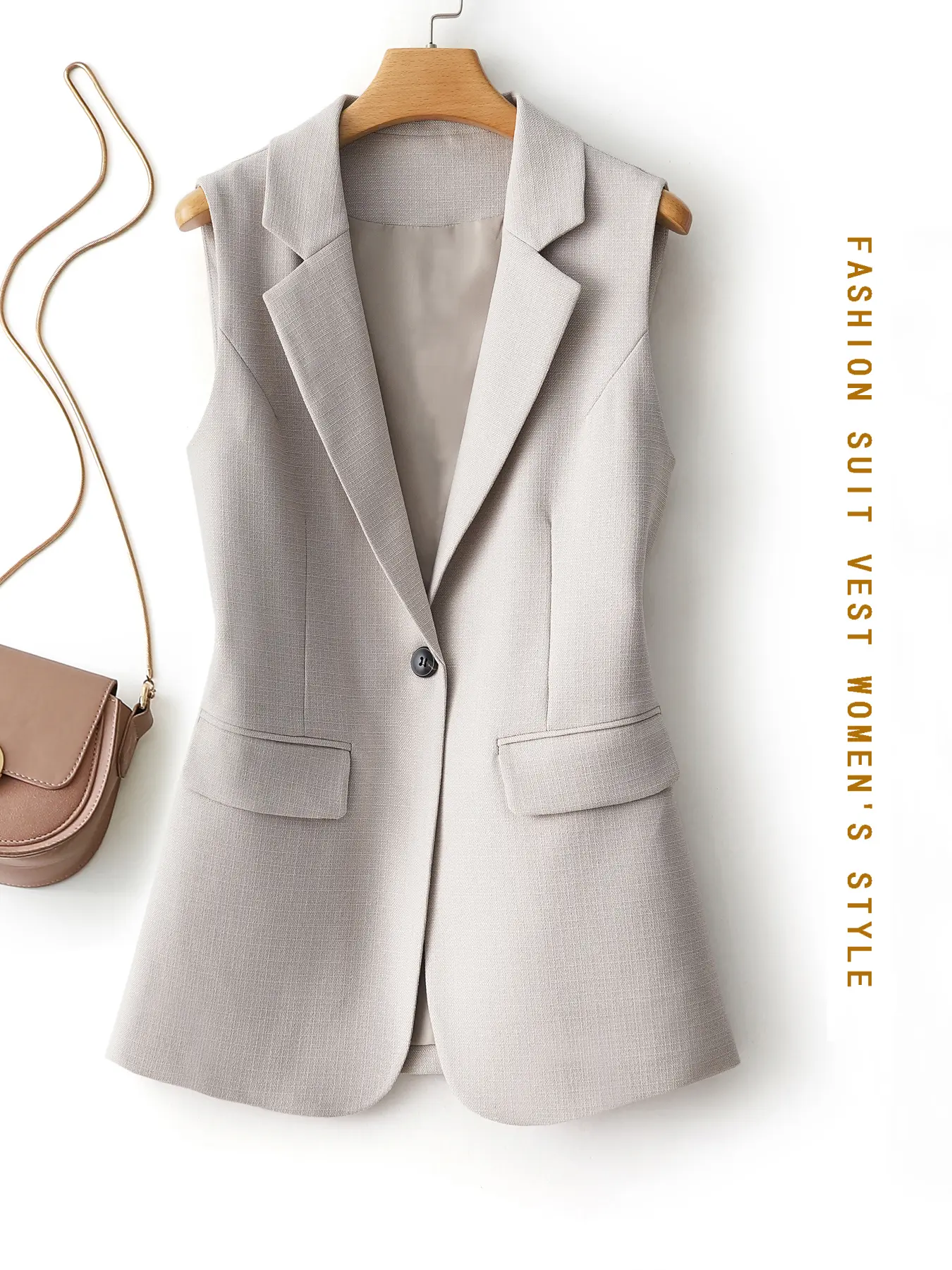 Women's Solid Color Button Front Blazer Vest Fit, Casual Vest for Work Office Business, Ladies Spring & Fall Clothes, Plain Color Waistcoat Clothing