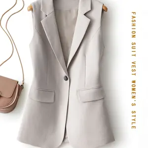 Women's Solid Color Button Front Blazer Vest, Casual Vest for Work Office Business, Ladies Spring & Fall Clothes, Plain Color Waistcoat