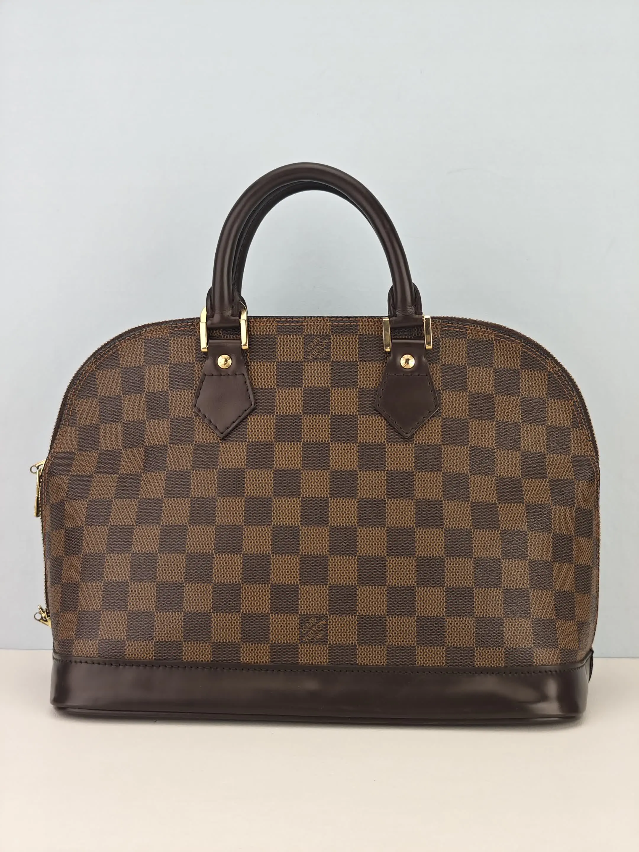 Pre-owned Damier Ebene coated canvas Clutches & Wristlets Louis Vuitton Damier Canvas Alma MM Bag【FL0034】