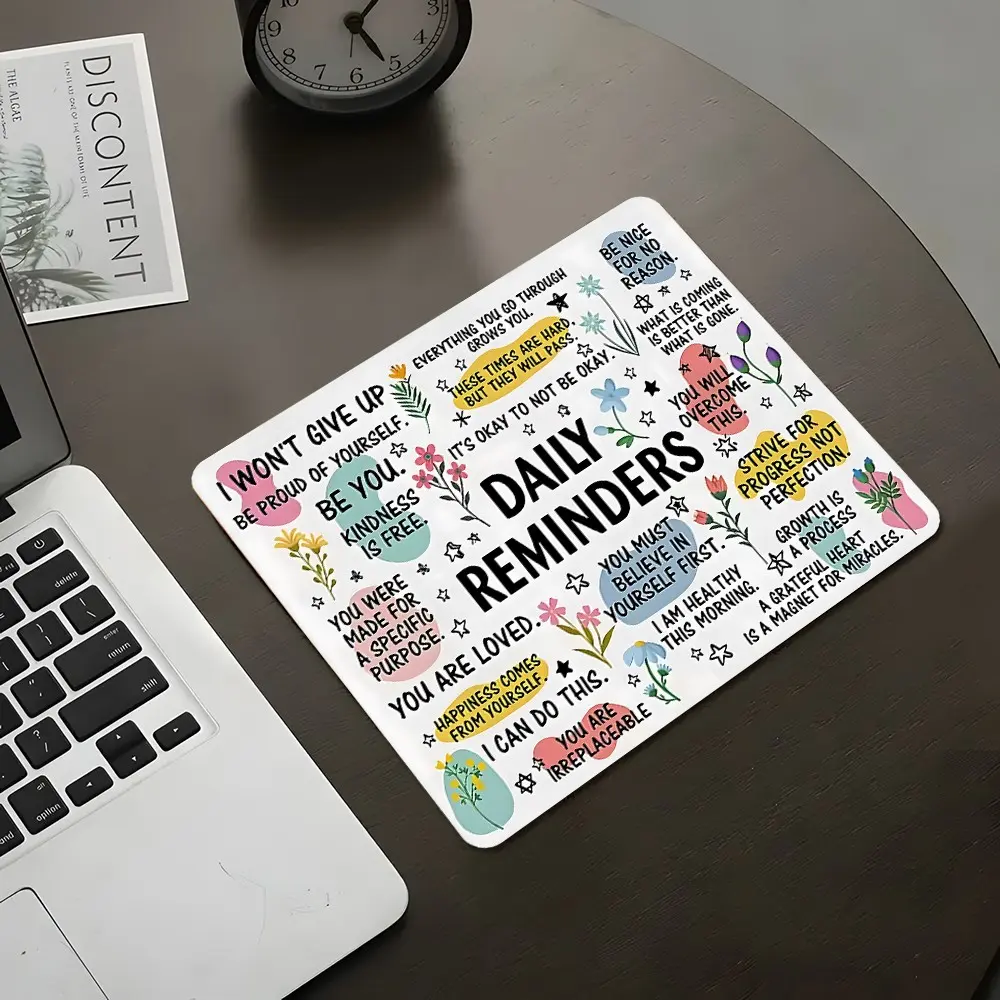 Daily Reminders Square Mouse Pad, Computer Mouse Pad, Motivational Quotes Inspirational Desktop Decorative Protective Pad, Non-Slip Rubber Lockedge Work Pad, Small Size for Laptop, Desktop, Home, Desk Accessories, Mouse Pads for Desk, Non Slip Mousepad