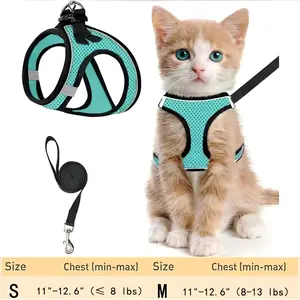 Escape Proof Cat Harness & Leash (≤13 lbs)Adjustable Reflective Soft Mesh Vest for Easy Safe Walks with Leash Included