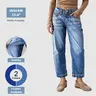 Flamingals Seaming Detail Mid Waist Straight Leg Crop Jeans Stretchy 25.6" Inseam Casual Fit