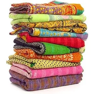 Wholesale Mix lot Tribal Kantha Quilts Reversible   Bedspread Sari Throw Old Assorted Patches Bed Cover Rally (1 Pc)