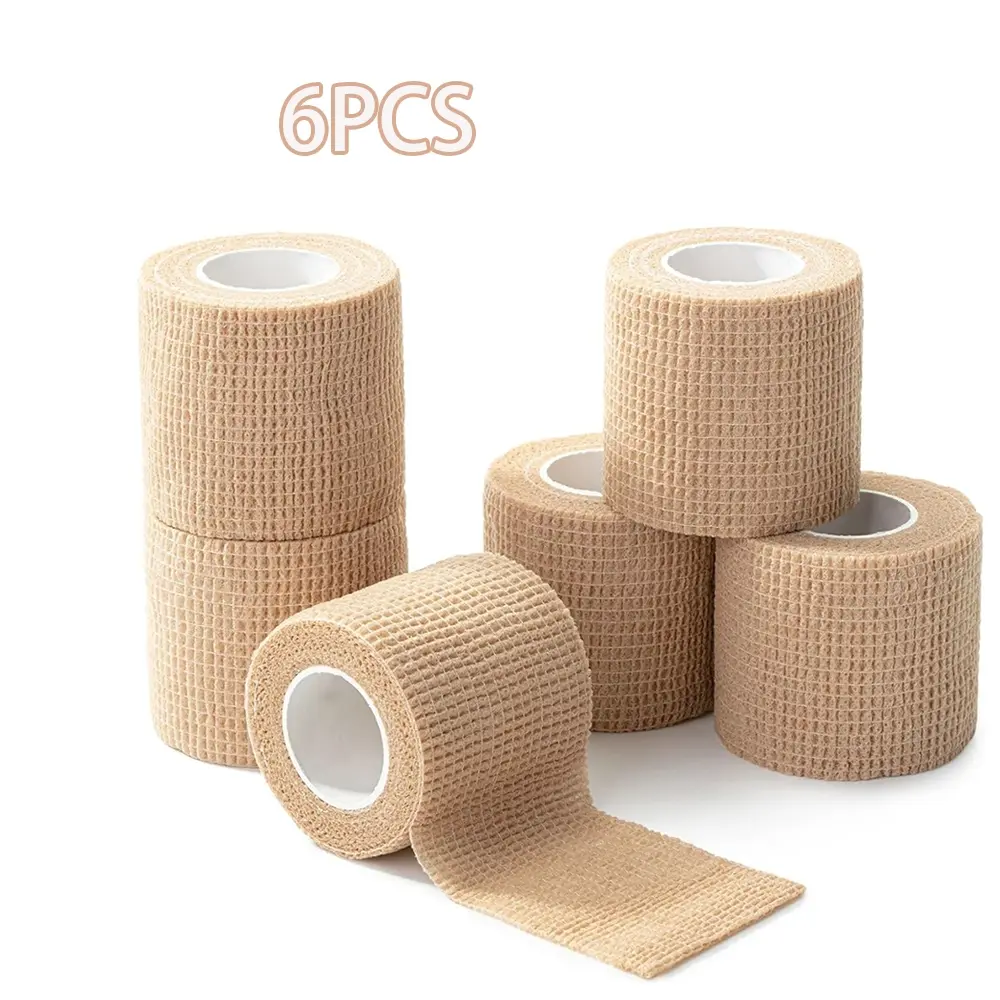 6-roll pack of self-adhesive bandage rolls in assorted colors, 2 inches × 5 yards, elastic, self-adhesive, stretchable, self-bonding, suitable for wrists, ankles, hands, and legs as sports tape for Sports Day