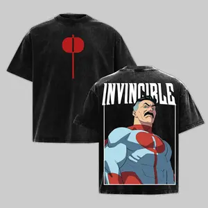 Omni-Man Invincible Animated Series Vintage Washed Oversized Heavyweight Cotton Graphic T-Shirt Double Print Superhero Streetwear Unisex Tee
