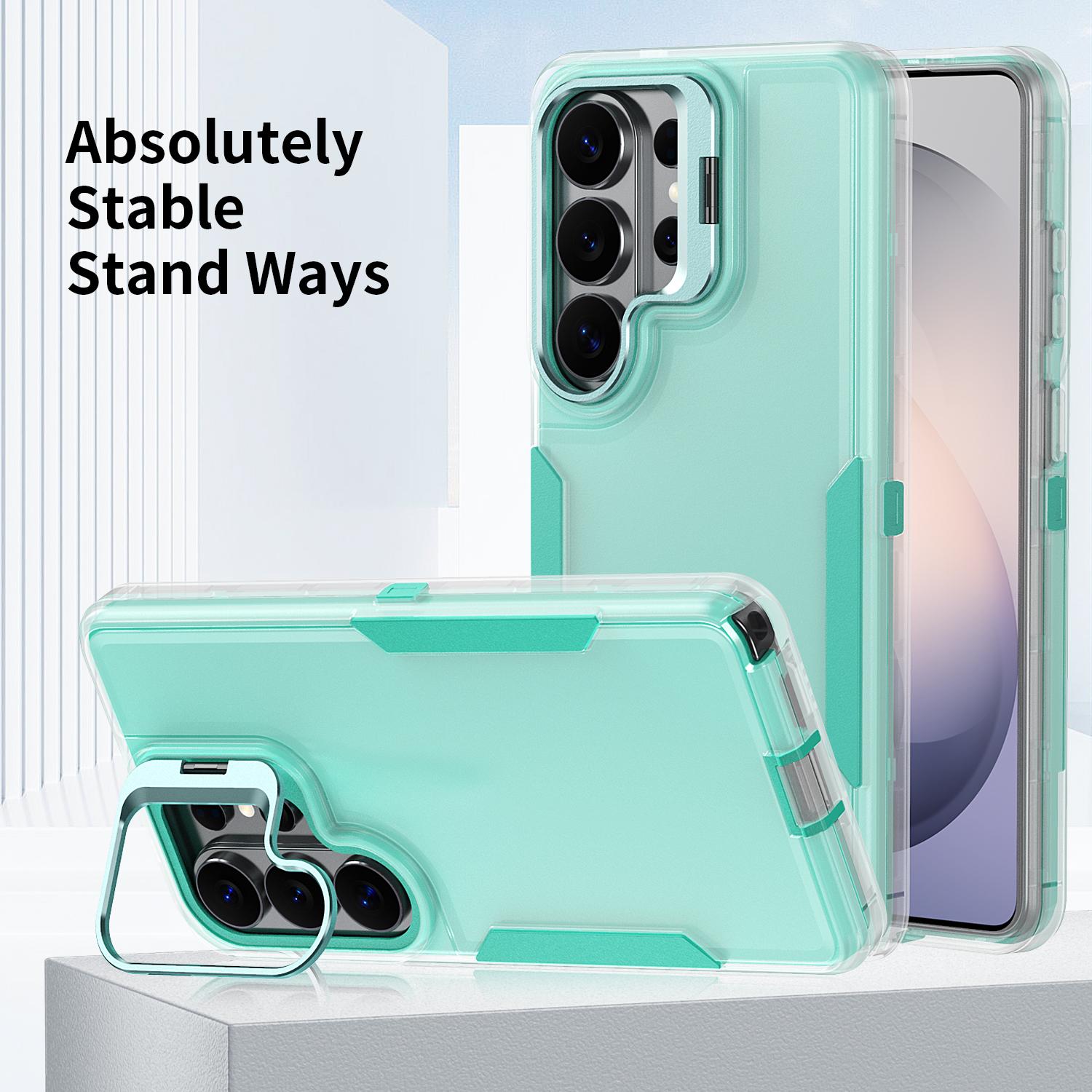 For Samsung Galaxy S26 Ultra S25 S24 Plus Phone Case with Lens Stand, Military-Grade Protection, Contrasting Colors Double-layer With Charging Port Dust Cover,Scratch-Resistant Back