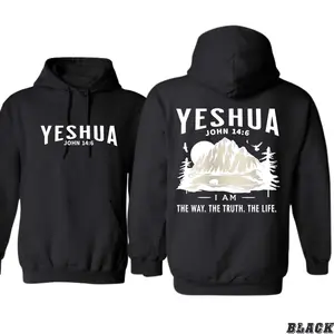 Yeshua John 14:6 Inspirational Christian Hoodie with Graphic - The Way, The Truth, The Life Message - camo country hoodies - Menswear, Sweaters Sweatshirts Tops