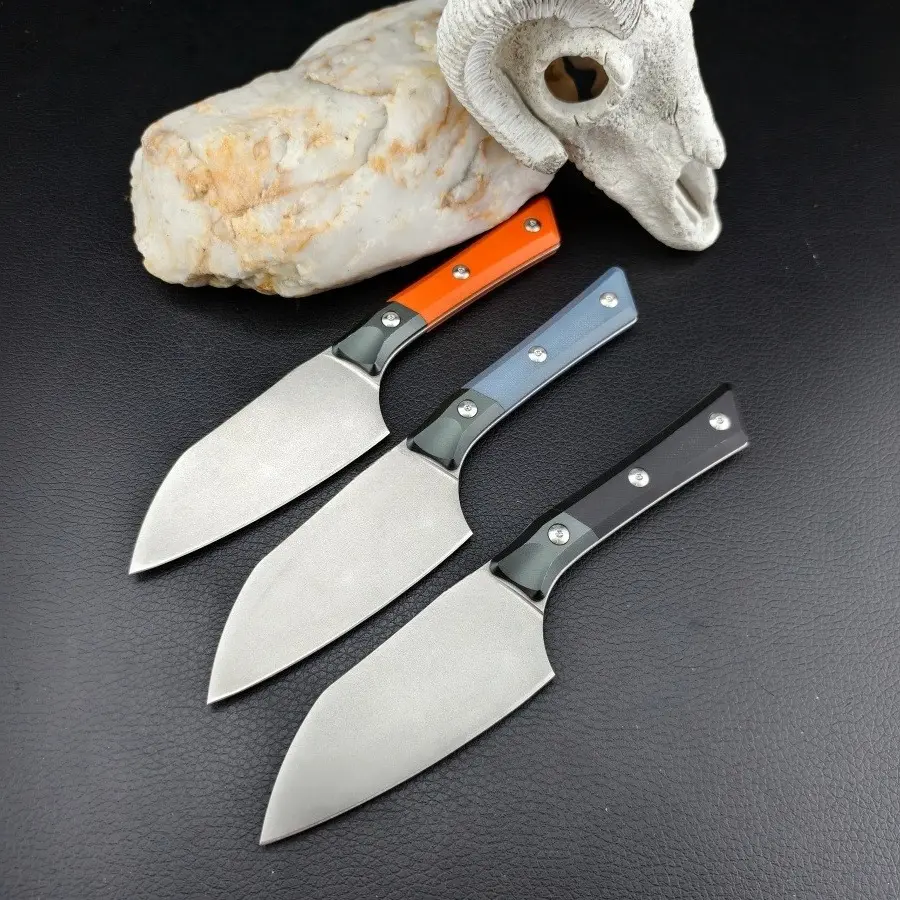 Full Tang Santoku Knife with D2 Steel Blade, G10-Aluminum Handle, 22.3cm Portable Kitchen Tool, 124g Sheathed Carry Outdoor Utility for Camping, Hiking (Camp Kitchen Essential)